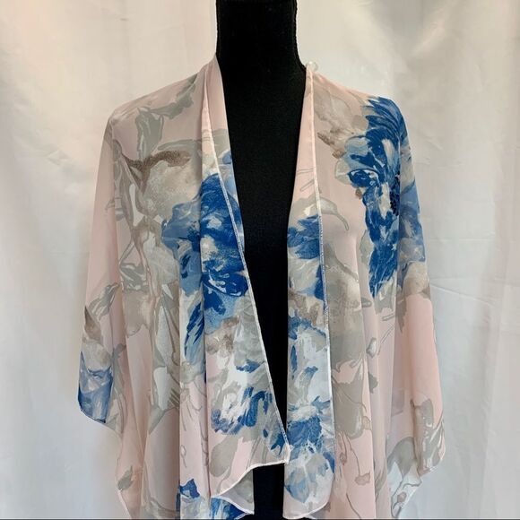 Artizan Robin Barre floral flower duster kimono beach cover-up blue blush - Picture 3 of 10